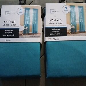 Lot of Two 84 Inch Mainstays Turquoise Sheer Panel Curtain